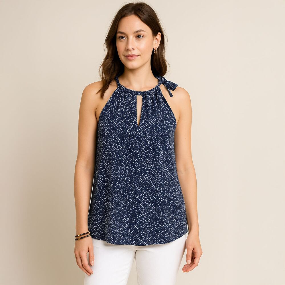 NWT Lush Navy White Dot Sleeveless Blouse Sz XL